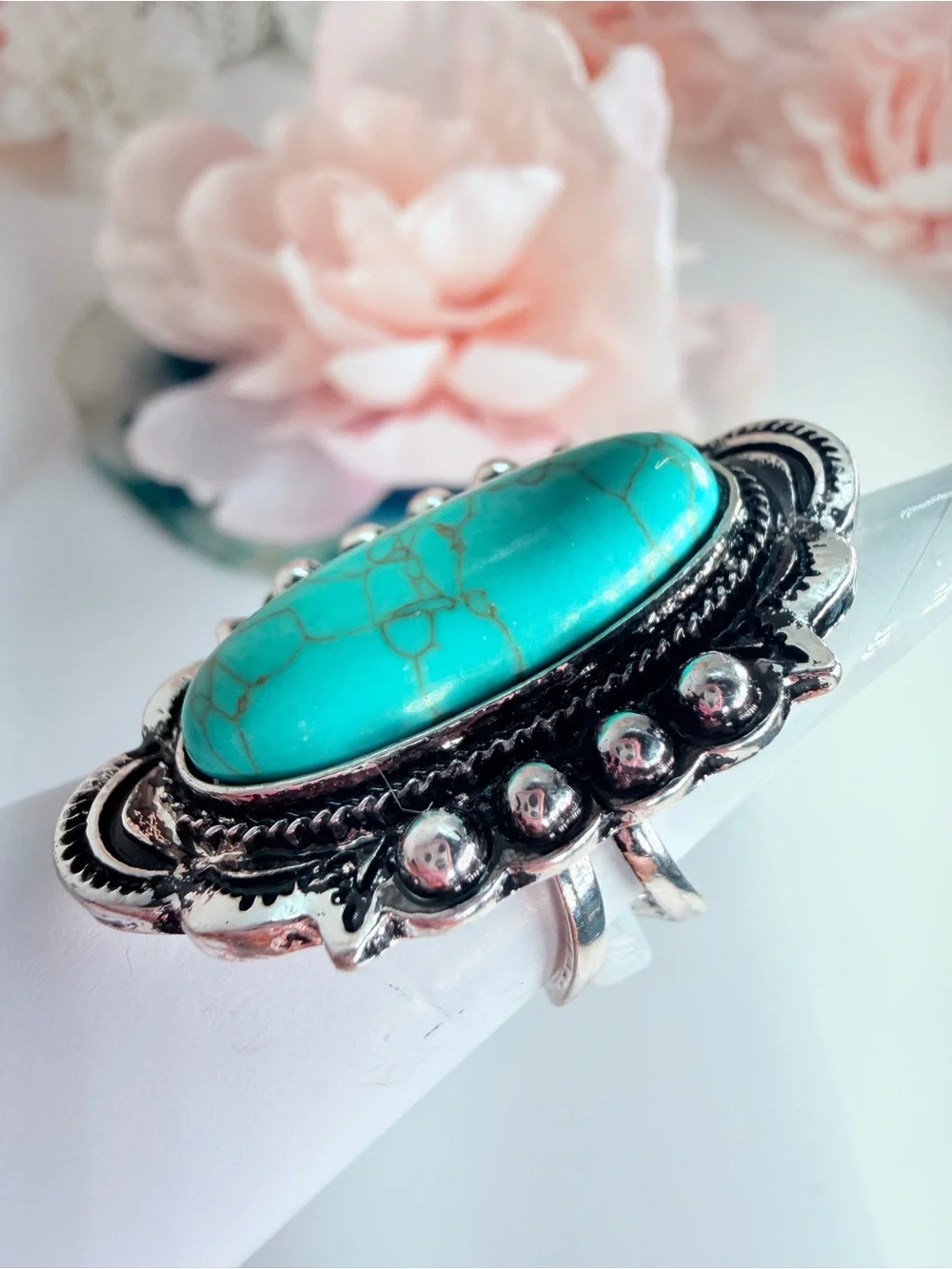 Turquoise Oval Statement Ring - Women's Silver-Tone Fashion Jewelry